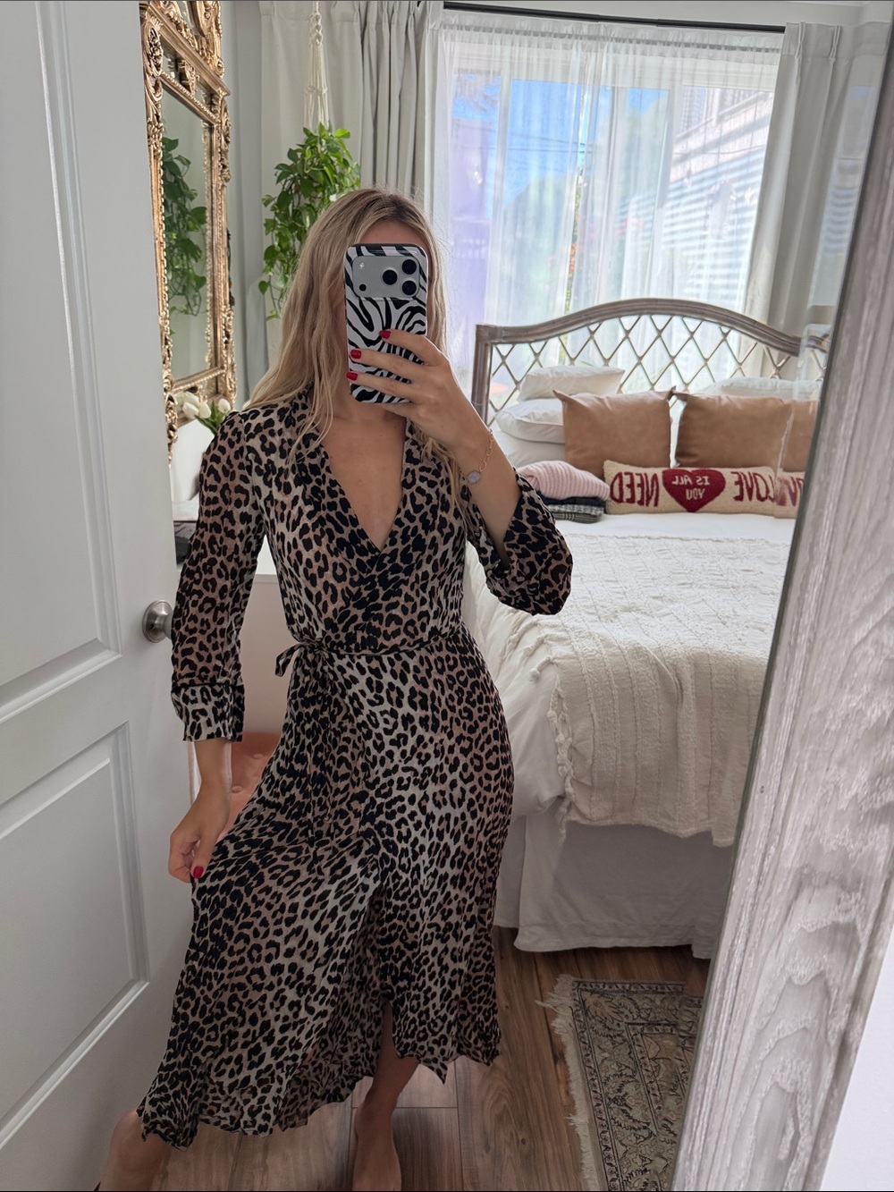 Ganni Leopard Wrap Midi Dress - Brown & Black